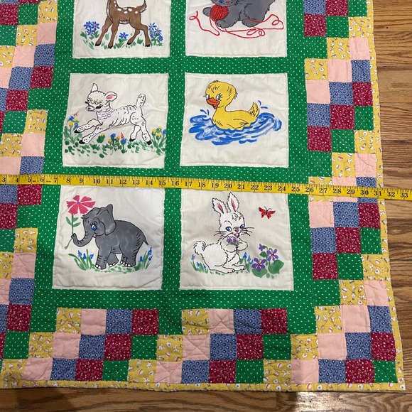 Vintage Handmade Baby Quilt Nursery Decor Woodland Animals 31.5\